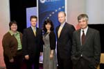 Several representatives of organizations receiving College Student Social Media grants from the Corporation for National and Community Service are congratulated by Learn and Serve America Director Amy Cohen at today’s National Conference on Citizenship at the National Archives.  Standing from left to right are Maureen Roche, DC Central Kitchen; Greg Werkheiser, CEO, Phoenix Project; Amy Cohen; David Carter, General Counsel and Program Director, Phoenix Project; and Peter Levine, Director of CIRCLE at Tufts University.  The Corporation announced $2.3 million in grants to six organizations to support the use of social networking and Web 2.0 strategies to increase college student service.