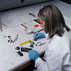Forensic Chemist: As a Forensic Chemist, I analyze various types of trace evidence, including hair, fibers, footwear and tire impressions submitted to the lab in connection with a wide range of investigations.  My colleagues are exceptionally knowledgeable and dedicated professionals.  I feel so lucky to be a part of this team of people who truly care about their work and their coworkers.