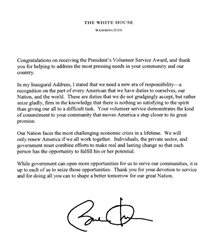 Photo of Congratulatory Letter from President Barack Obama