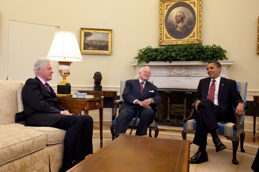 The President meets with President Clinton and Senator Kennedy