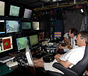 Scientists track Jason's progress on the sea-floor from a control room aboard ship.