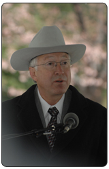 Secretary Salazar at the press conference kicking off the annual National Cherry Blossom Festival in Washington, DC.  [Photo Credit: Tami Heilemann, DOI-NBC]