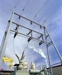 Transmission lines carry power generated at this geothermal energy facility to the surrounding region.