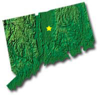 Image of Connecticut with a star pinpointing the location of the capital.