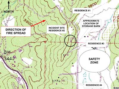 Map 1. Aerial view of drainage and incident scene.