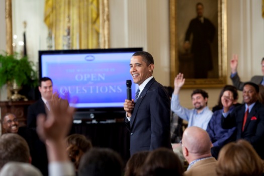 President Barack Obama engages the audience 