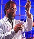 Scientist with erlenmeyer flask