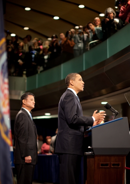 The President speaks at the Department of Veterans Affairs