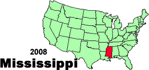 United States map showing the location of Mississippi