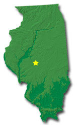 Image of Illinois with a star pinpointing the location of the capital.