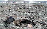 Broken pahoehoe crust with ejected block inside