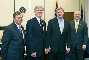 (L to R) Bruce Phillips, Senior Fellow Regulatory Studies, NFIB Research Foundation; Todd Stottlemyer, President and CEO, NFIB; Edwin G. Foulke Jr., then-Assistant Secretary, USDOL-OSHA; and Jeff Koch, Vice President, Member Benefits, NFIB; meet to discuss the OSHA and NFIB Alliance on November 29, 2006.