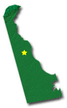 Image of Delaware with a star pinpointing the location of the capital.