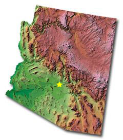 Image of Arizona with a star pinpointing the location of the capital.