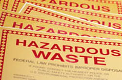 Photo of hazardous waste labels.