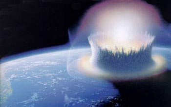 This artist's rendering shows the Chicxulub crater at the time of the meteorite's impact.