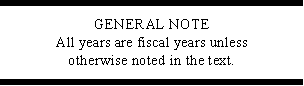 General Note All Years are Fiscal Years Unless Otherwise Noted in the Text