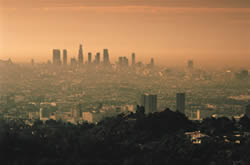 Long view of a city on a smoggy day