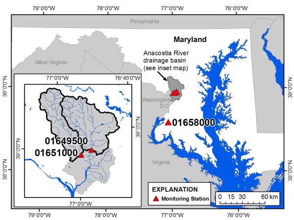 Location of streamflow gaging stations with water-quality monitors
