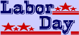 Labor Day in bold blue letters surrounded red stars