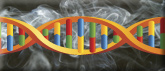 dna strand with smoky background