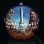 Christmas ball with image of Marcus Whitman, a Cayuse Indian, and the memorial shaft.