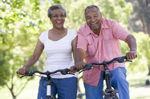 Older couple bike riding.