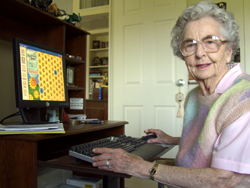 Willamette View resident Elizabeth Patton uses her computer. Special software has been installed to detect changes in psychomotor ability and speed in typing or using a mouse that might indicate cognitive changes.
