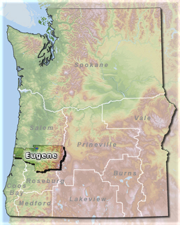 OR/WA Topo Map with Eugene District Office Highlighted