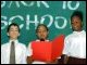 Sixth-grade students lead the student welcome for Secretary Spellings during an assembly at Amidon Elementary School in Washington, D.C.