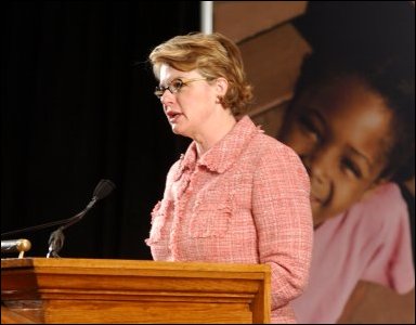 Secretary Spellings speaking at UNESCO's 'Calling Higher Education to a Higher Calling' conference at Georgetown University in Washington, D.C.