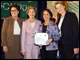 First Lady Laura Bush and Secretary Spellings with Judy Kinley, Iowa's American Star of Teaching, and Principal Peg Floden. Kinley is a master math educator for Lovejoy Elementary and Des Moines Public Schools.  Floden is principal of Lovejoy Elementary School.