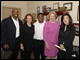 Secretary Spellings with (left to right) Chris Draft of the St. Louis Rams, Banneker Principal Anita Berger, Warrick Dunn of the Tampa Bay Buccaneers, and D.C. Schools Chancellor Michelle Rhee at Banneker High School.