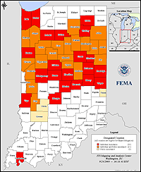 Map of Declared Counties for Disaster 1476