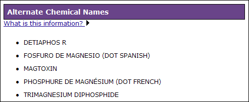 A list of alternate names for magnesium phosphide.