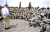 U.S. Defense Secretary Robert M. Gates talks to soldiers deployed to Field Operating Base Ramrod, Afghanistan, during a recent trip to southwest Asia, May 7, 2009.