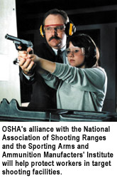 OSHA's alliance with the National Association of Shooting Ranges and the Sporting Arms and Ammunition Manufacturers'
			  Institute will help protect workers in target shooting facilities.