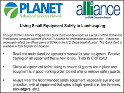 Quick Card: PLANET’s Using Small Equipment Safely in Landscaping