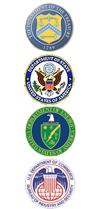 Logos of Treasury, State, Energy, and BIS