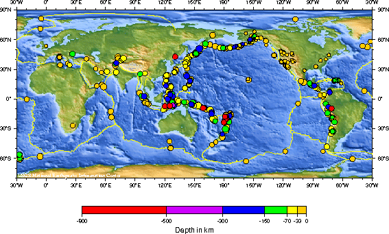 Earthquake activity in the last 8 to 30 days