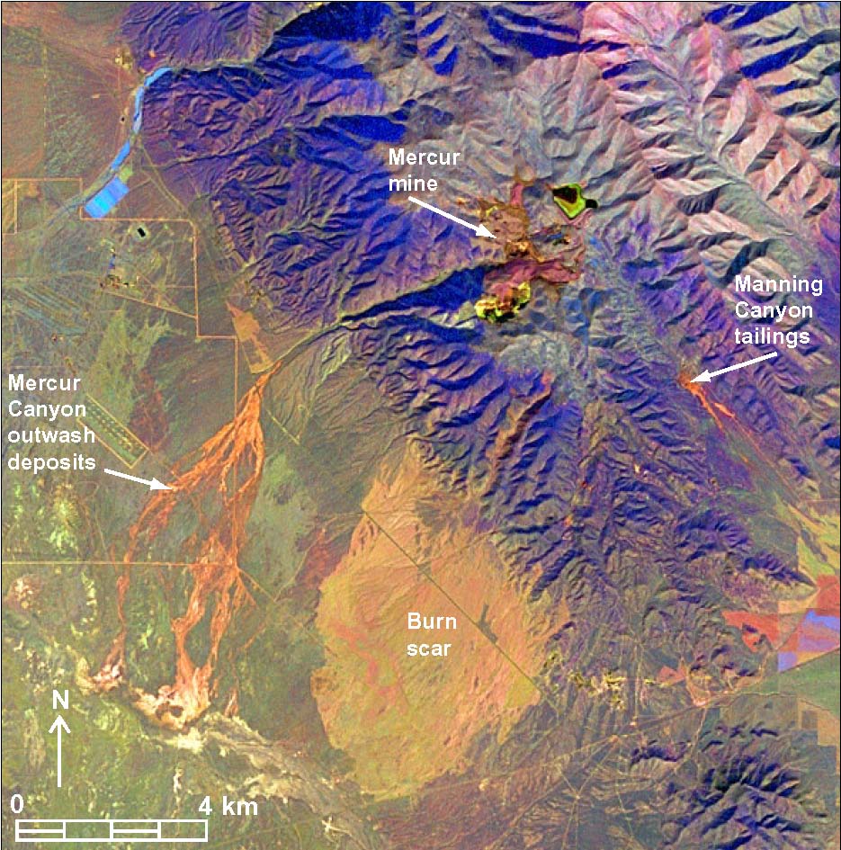 Figure 37. Landsat 7 ETM+ continuous-tone map of mineral groups and vegetation centered on the southern Oquirrh Mountains, Utah.