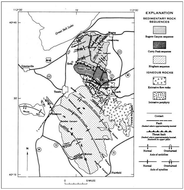 Figure 30. Generalized geologic map of the Oquirrh Mountains.