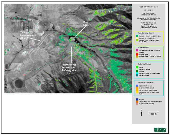 Figure 46. Enlargement of map of clay, carbonate, sulfate, and mica minerals (fig. 34) over the International Smelter and Refining site east of Tooele.