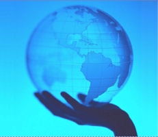 blue picture of a globe in the palm of a hand