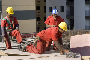 Latino workers on construction site