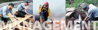 Three photos showing park staff working in Shenandoah National Park.