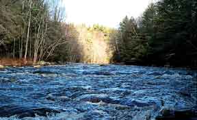 Photo showing turbulent water on the Millers River at river mile M-26.5