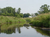 The lower end of the Fourmile Creek, IA, study reach where USGS scientists investigated the processes that control the distribution of emerging contaminants in the stream