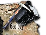 Collage: Geology highlight, pick and coal sample