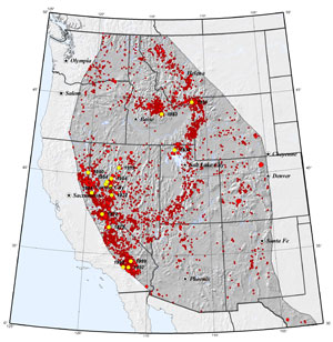 Picture showing earthquakes in the Intermountain West Region